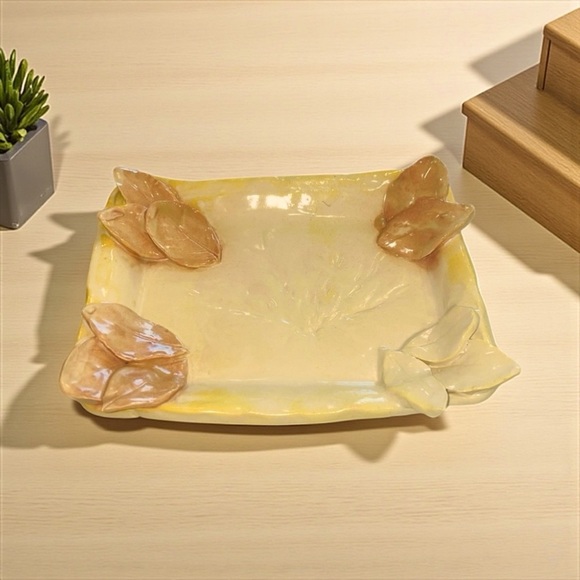 Handmade Ceramic Leaf-Accent Serving Tray – Rustic & Elegant 5.75”x 7” - Picture 1 of 9
